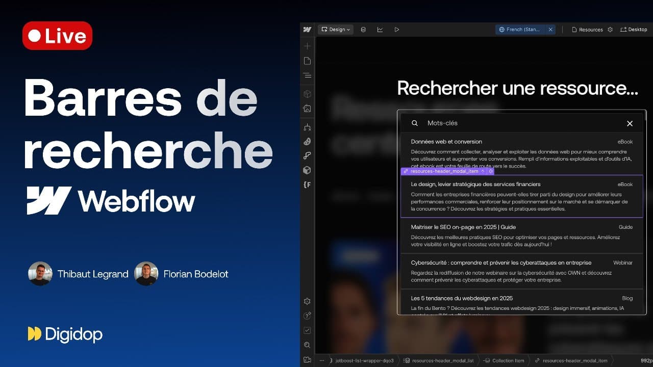 Barre de Recherche Webflow : Solutions Natives, Finsweet & Algolia