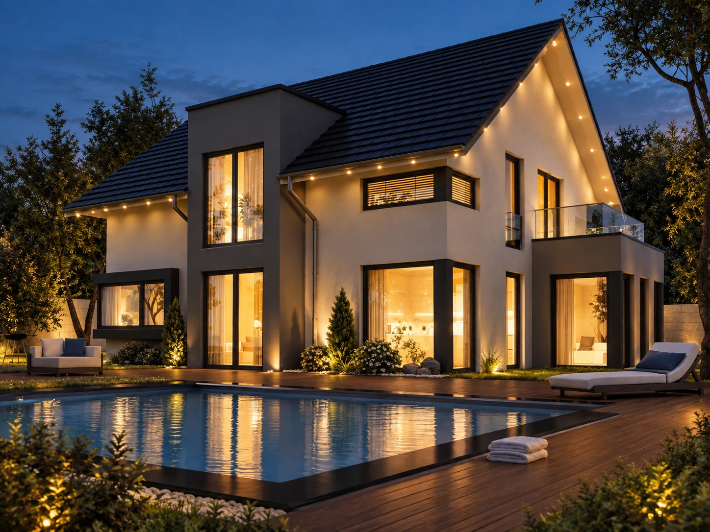 A picture of a house with christmas lights
