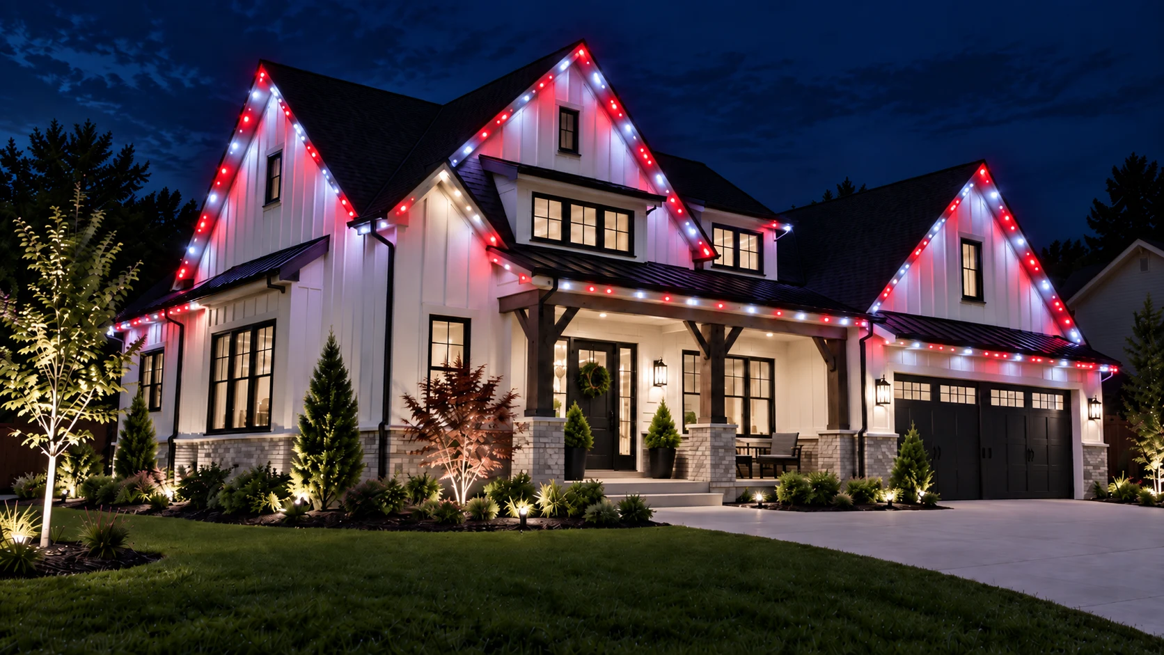 A picture of a house with christmas lights