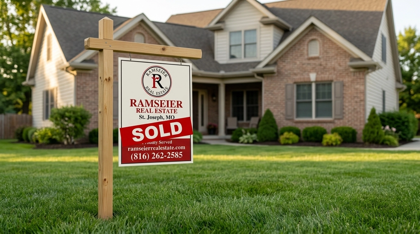 A 'SOLD' sign in the yard of a beautiful St. Joseph home