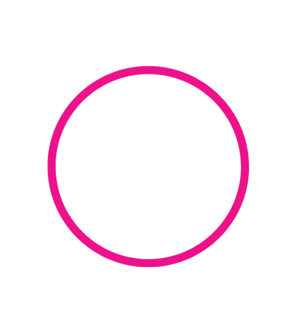  A pink circle with a woman's head and a flower design.