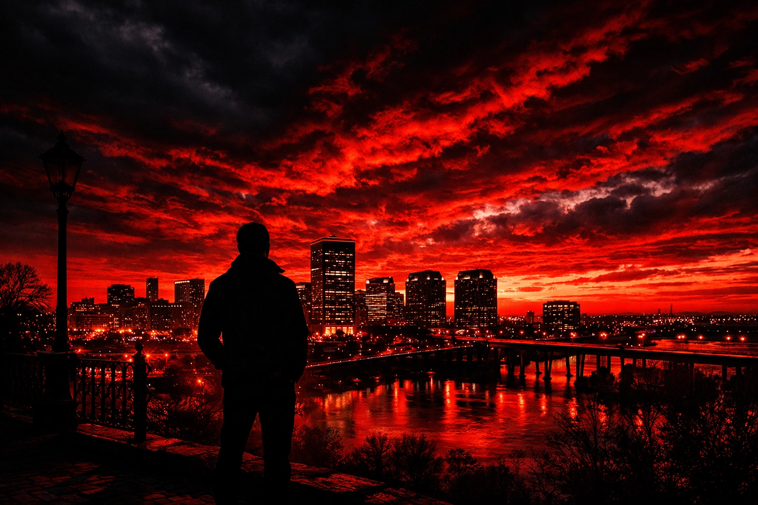 Person overlooking the Richmond VA skyline at dusk representing successful homeownership.