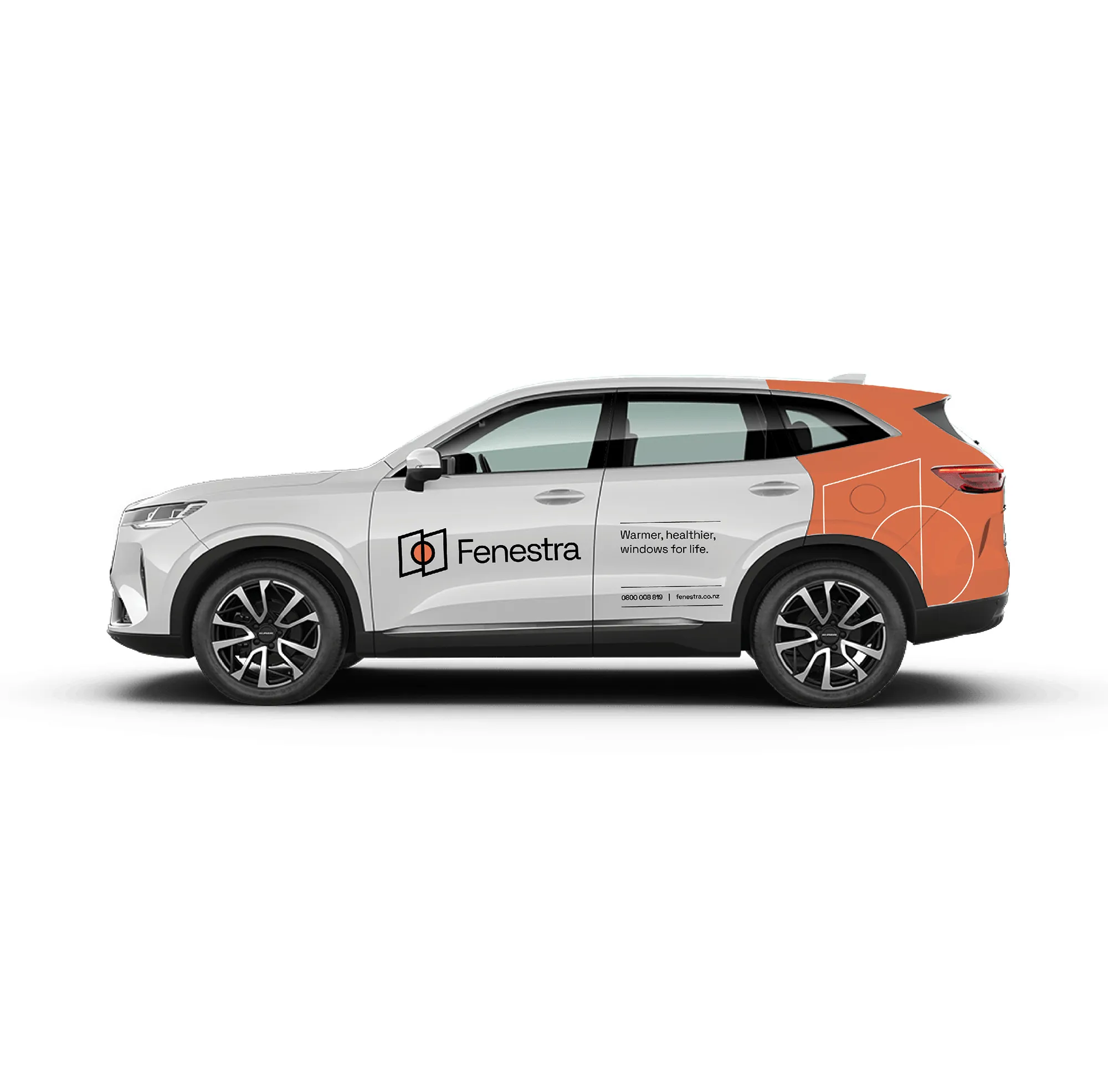 Vehicle wrap of Fenestra logo and design