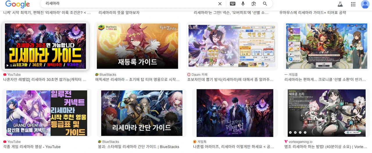 구글의 '리세마라' 검색 결과