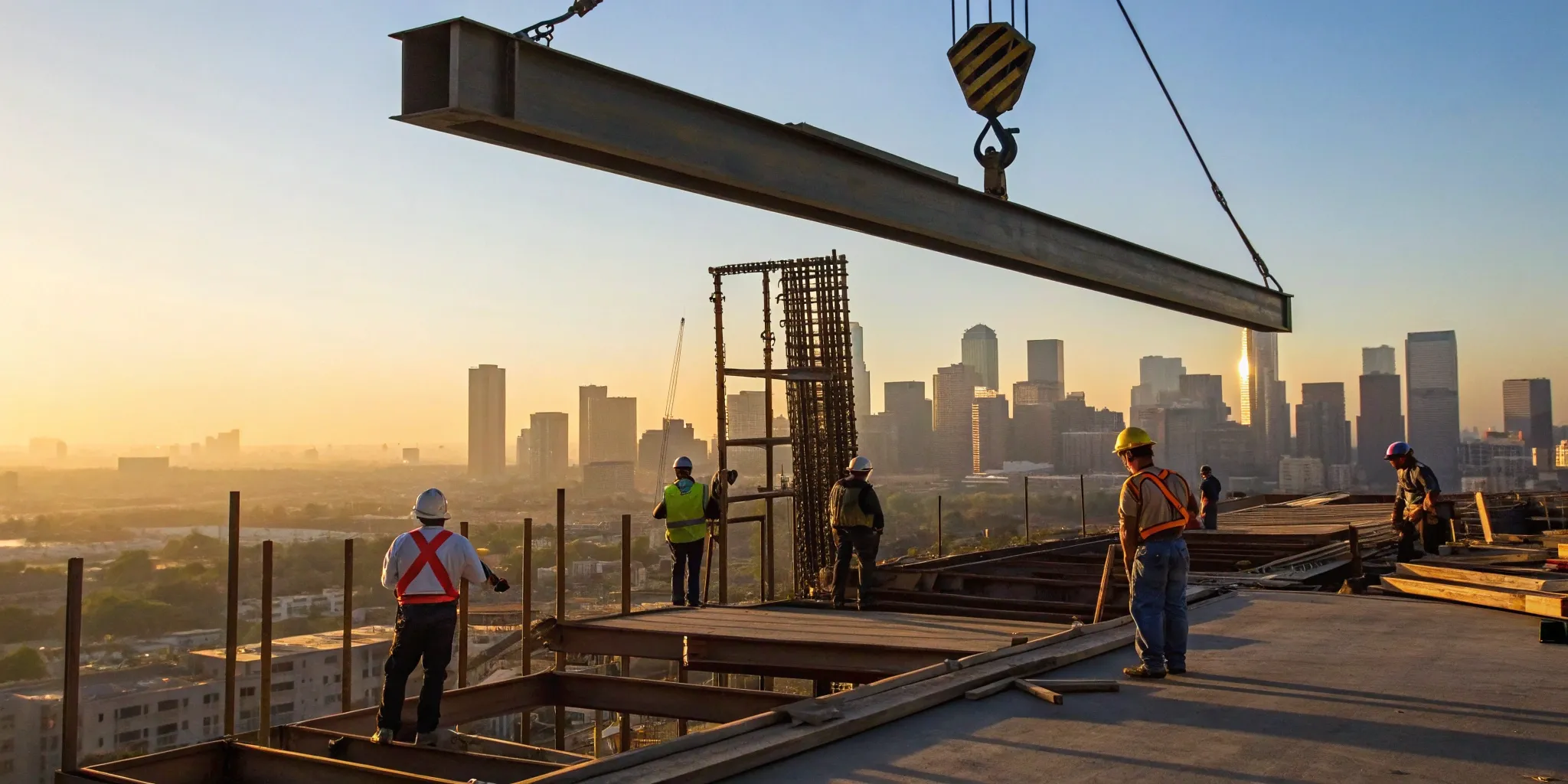 A Houston general contractor managing a high-rise construction project with a crane.