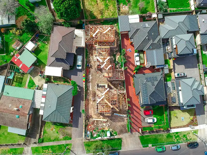 Aerial view of a house construction