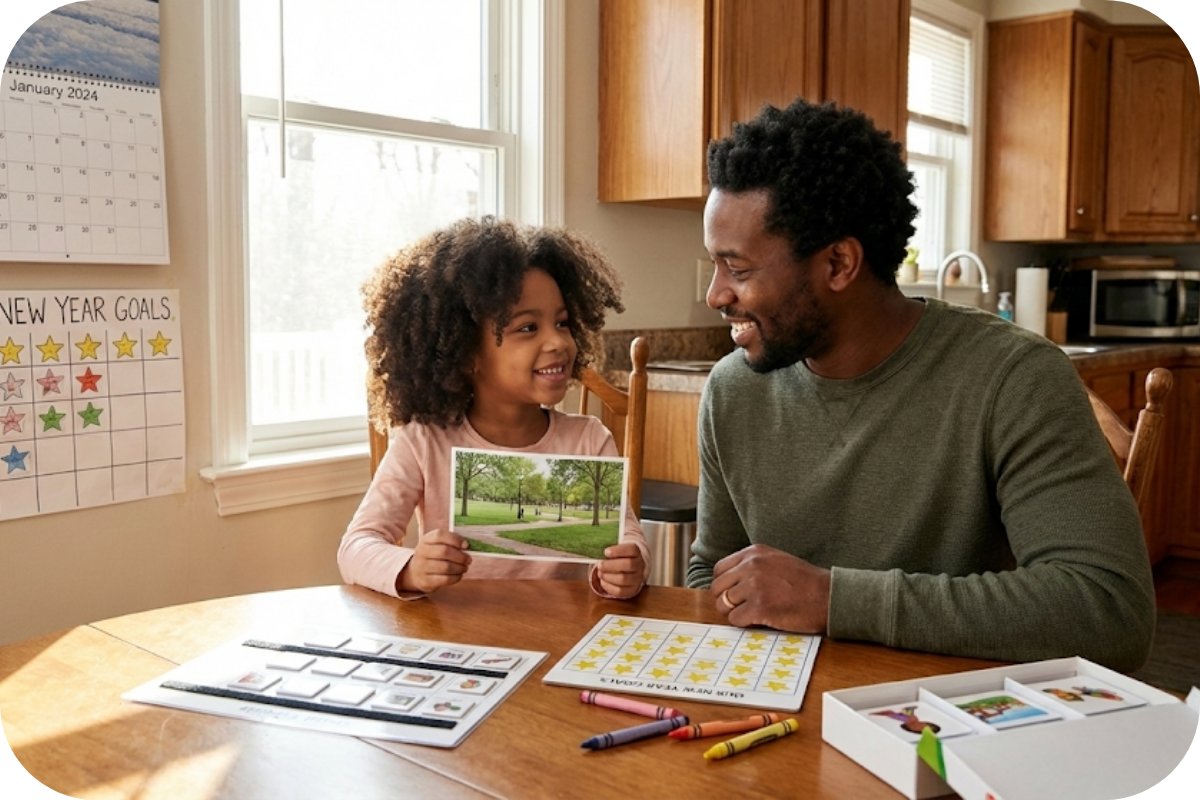 A kid setting new year goals with parent