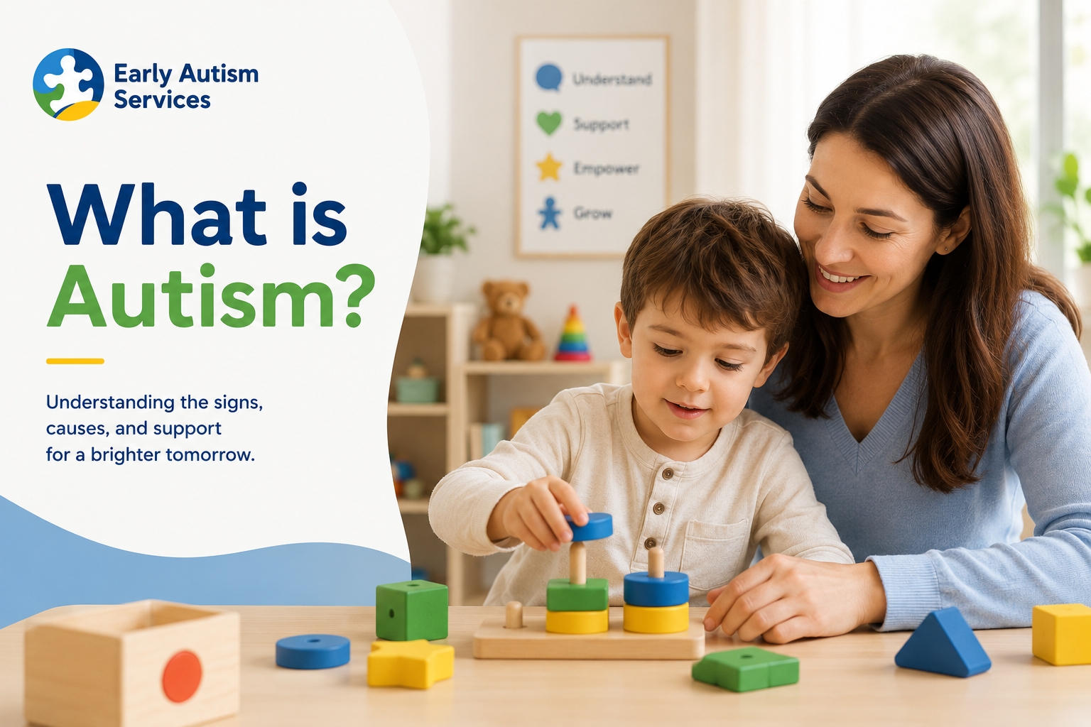 A mother and her young daughter engage in a fun and educational activity with colourful shapes at a table.