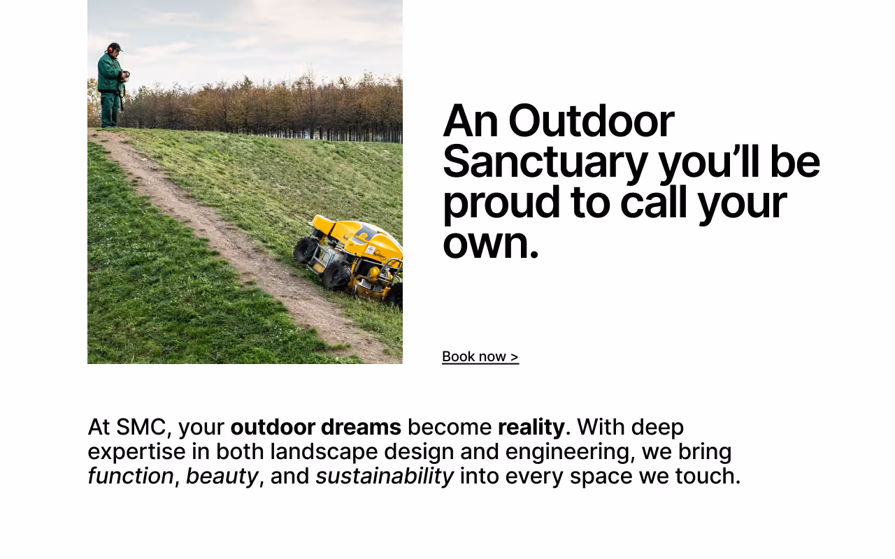 Beautiful, disruptive hero page design for local landscaper and landscaping outdoor designer. 