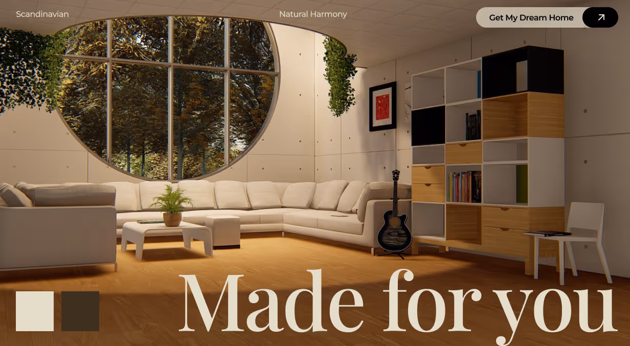 Hero page design for Scandinavian interior designer.