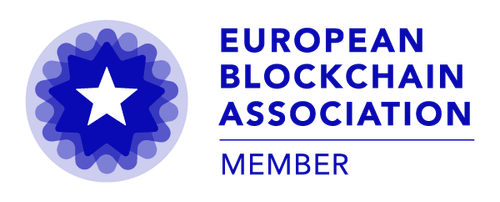 European Blockchain Association member logo blue