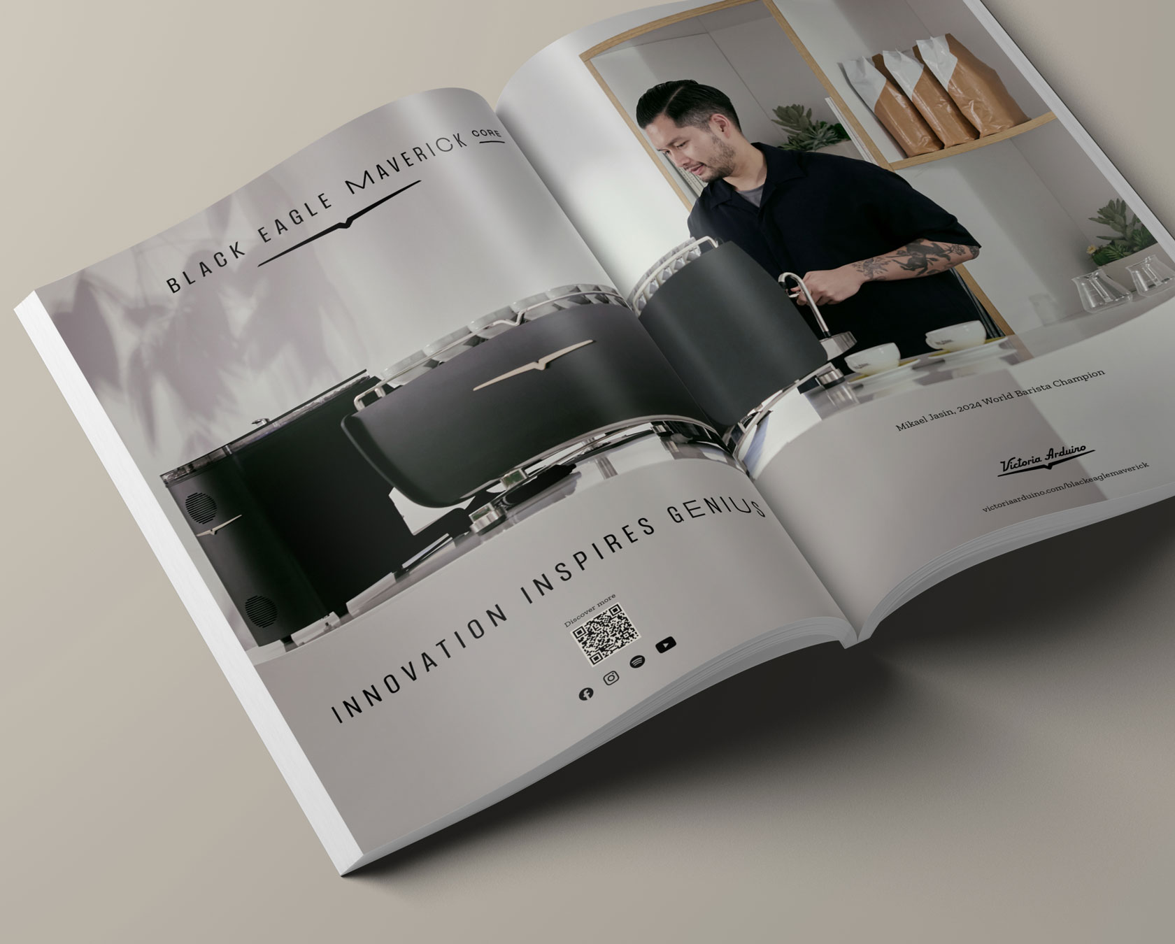 Eagle Core coffee machine double page advert in open magazine