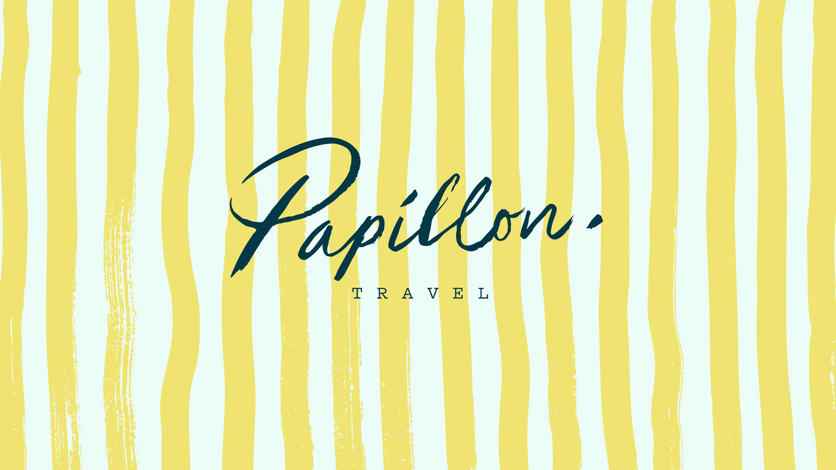 Papillon Travel logo over striped background