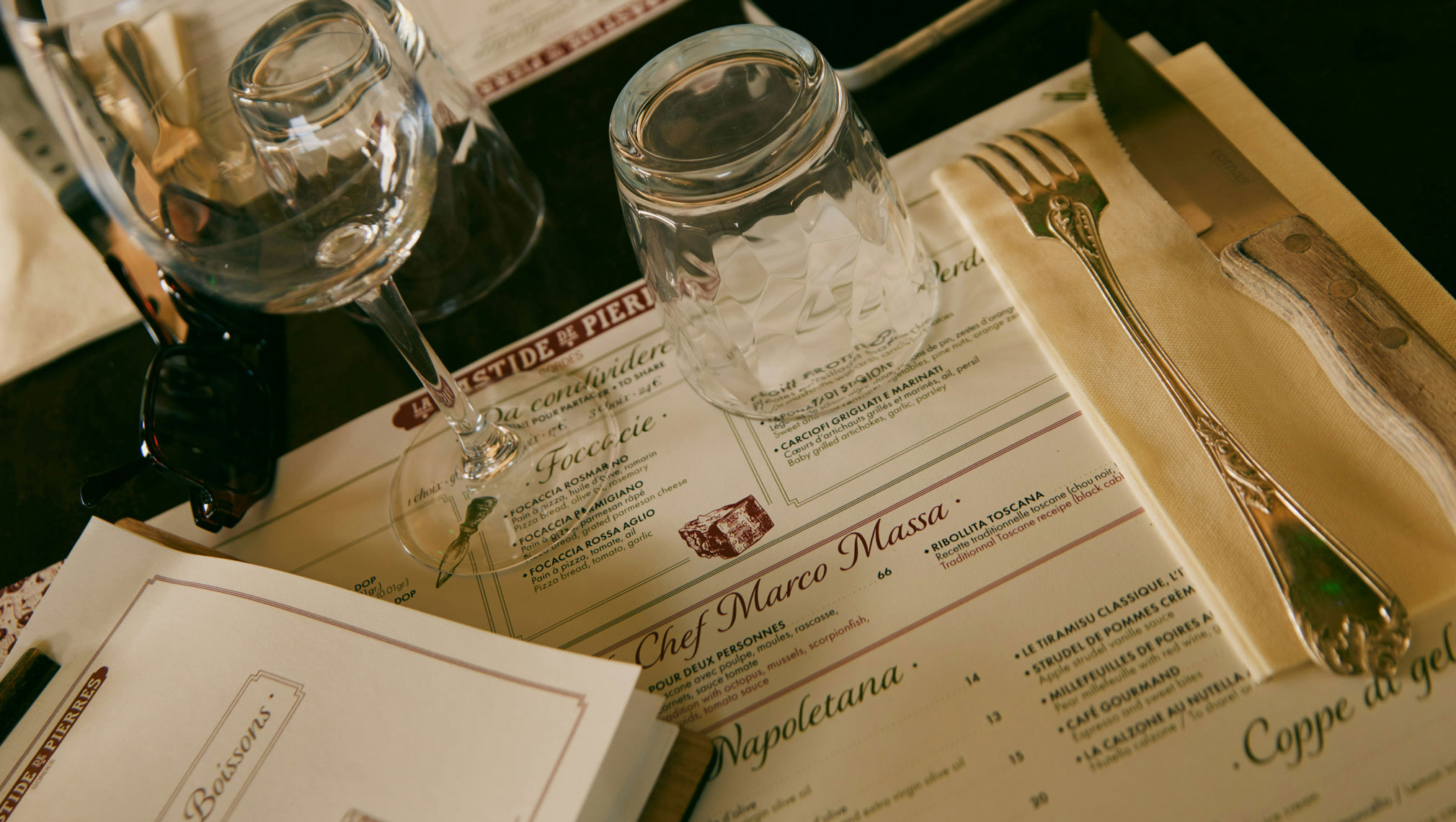 Restaurant table setting with menu