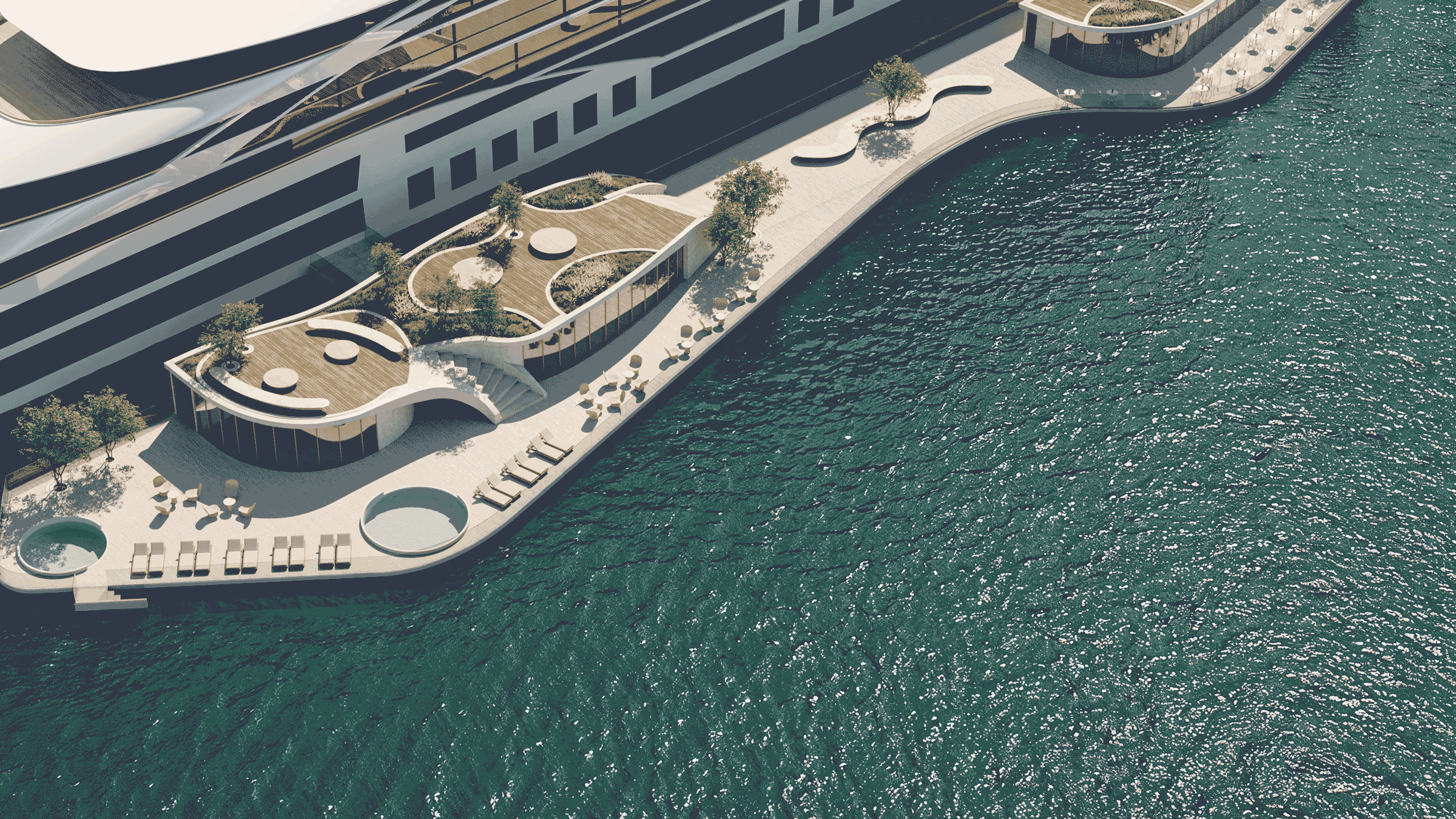 Brand colour palette squares over marine hospitality image