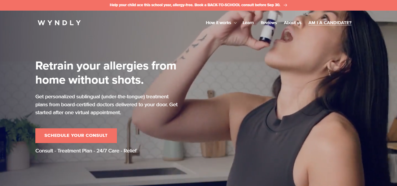 Wyndly homepage - allergy treatment with sublingual immunotherapy