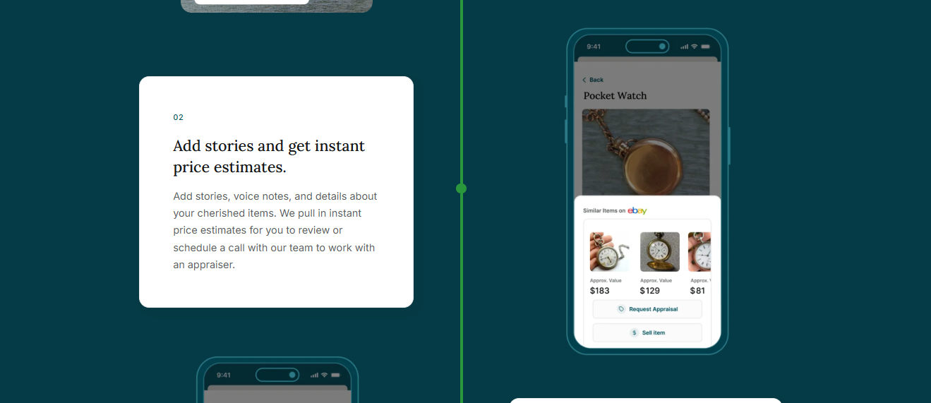 Mobile screen showing pocket watch with instant price estimates from eBay in the Nemu app.