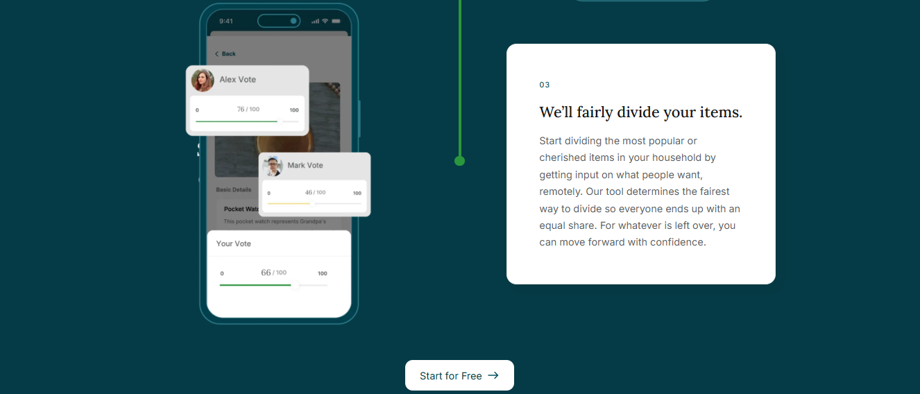 Mobile screen displaying family votes for items, showing Nemu’s fair division feature.