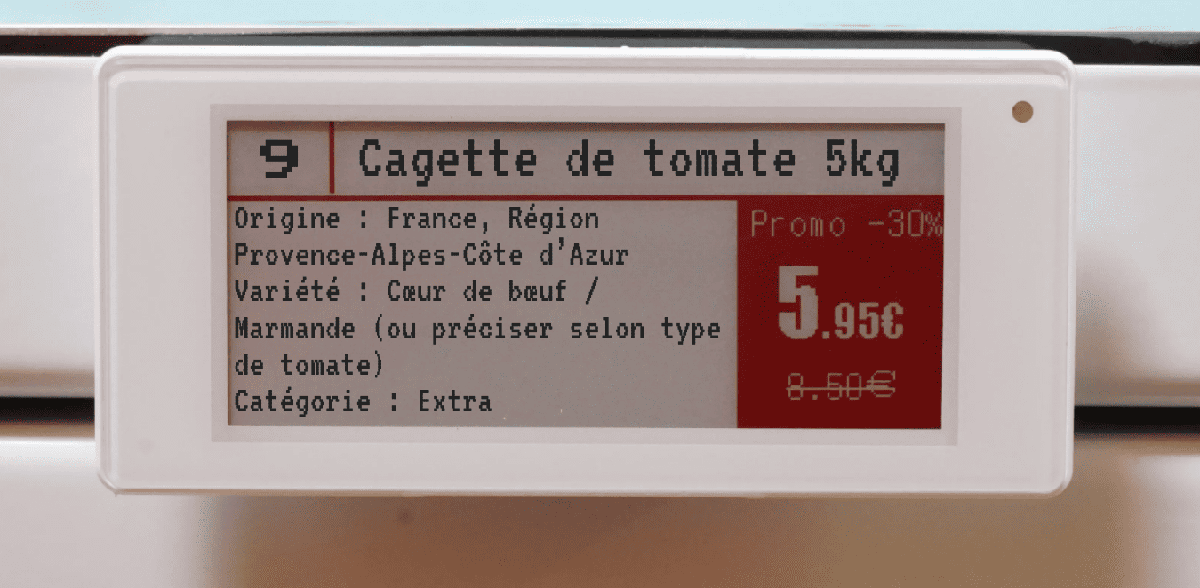 zoom sur une étiquette éléctronique MonCasierFrais.fr