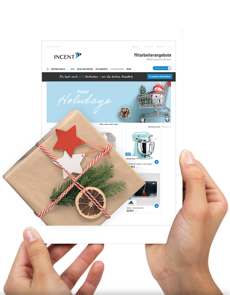 Tablet mit Geschenke-Shop