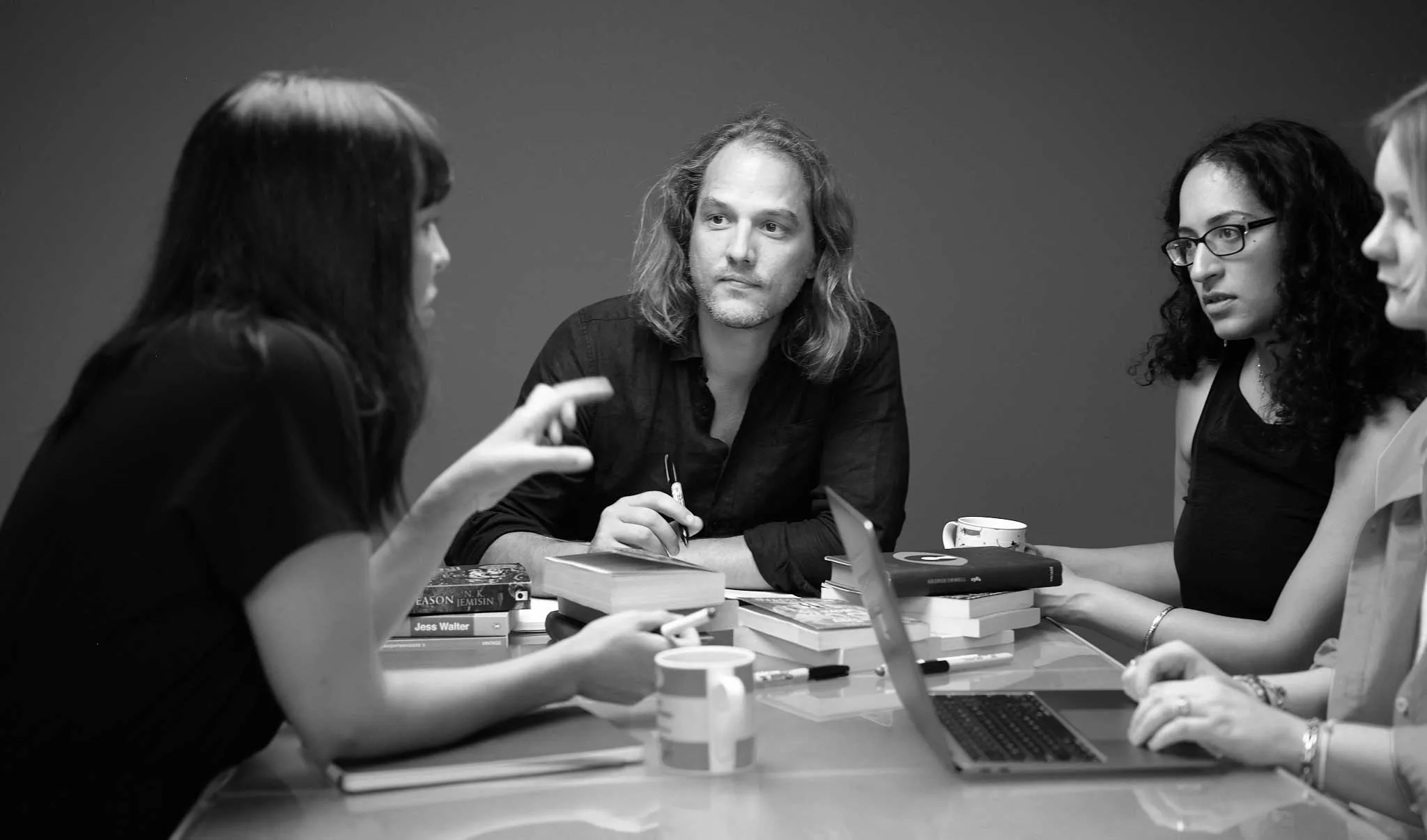 The Novelry team having a meeting