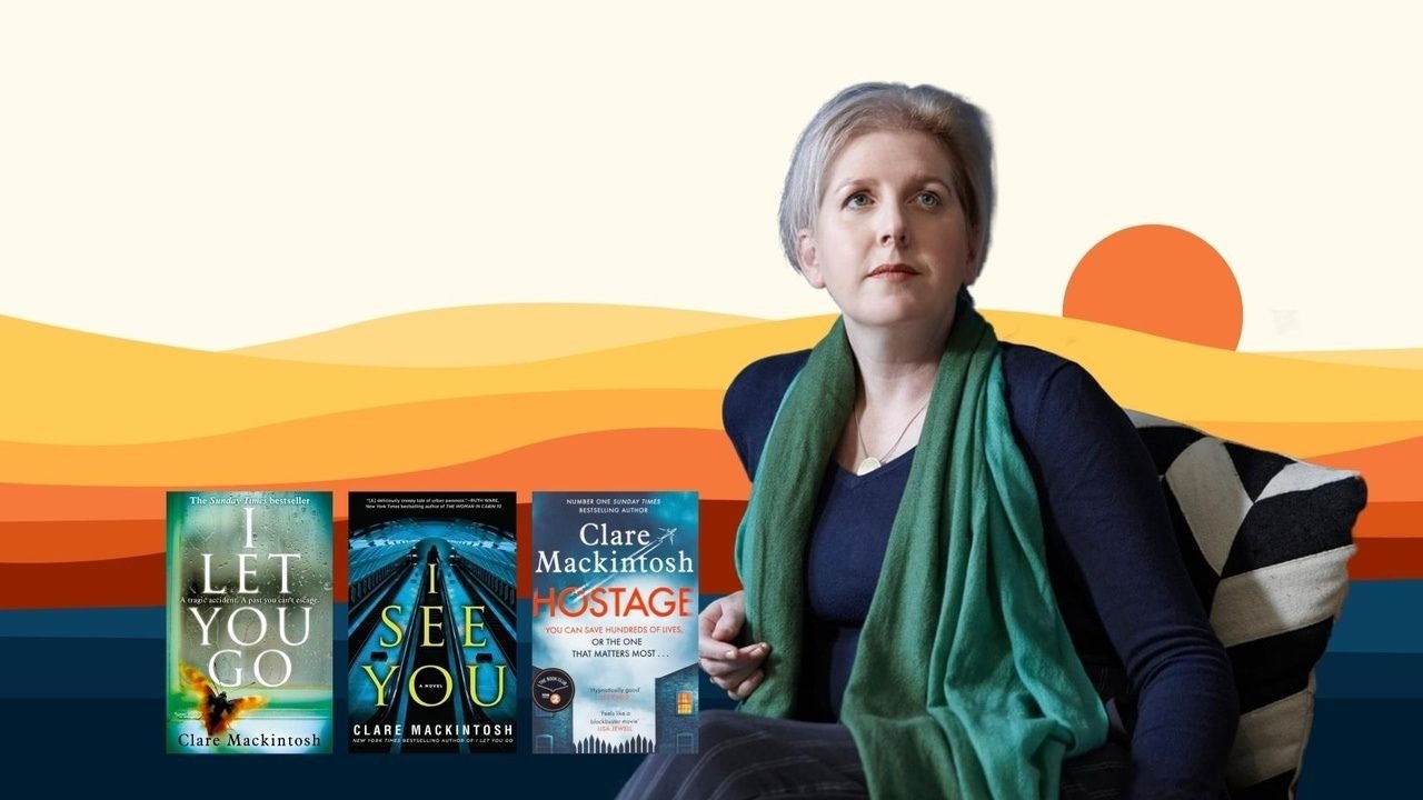 Headshot of Clare Mackintosh with books. Bestselling author shares her experience of failure and how to cope.