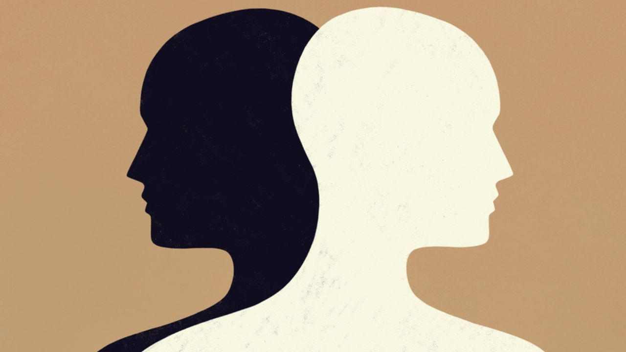illustration of two silhouettes intertwined representing character development