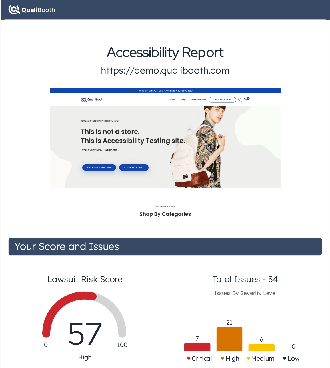 Capture d'écran du rapport d'accessibilité