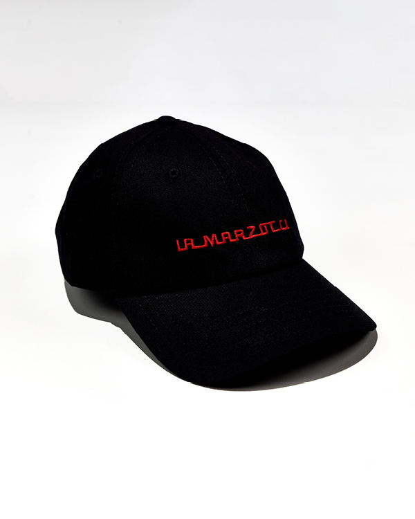 Black baseball cap with red embroidered text reading 'LA MARZOCCO' on the front.