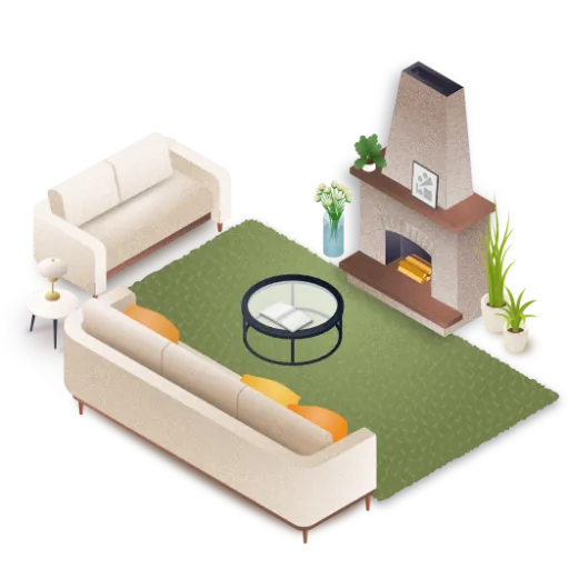 Interior features of a living room of a house