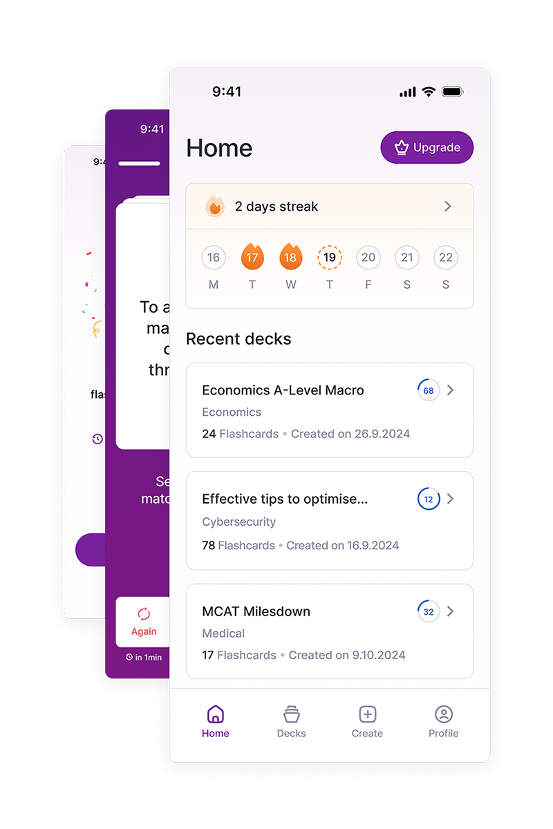mobile mockup screens stacked on top of each other. the screen on top shows home.