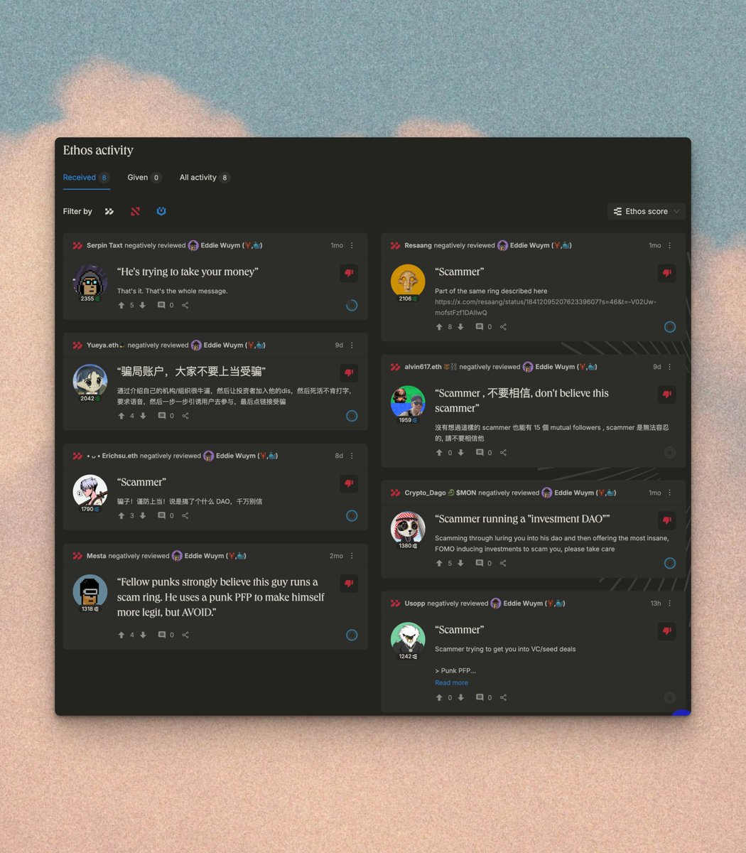 How the Ethos Chrome extension helped @usoppu avoid a DM scam