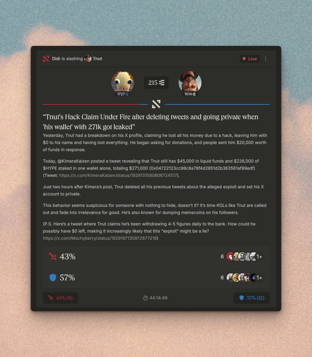 DidiTrading slashes Teeznutz11 for 215 credibility on Ethos