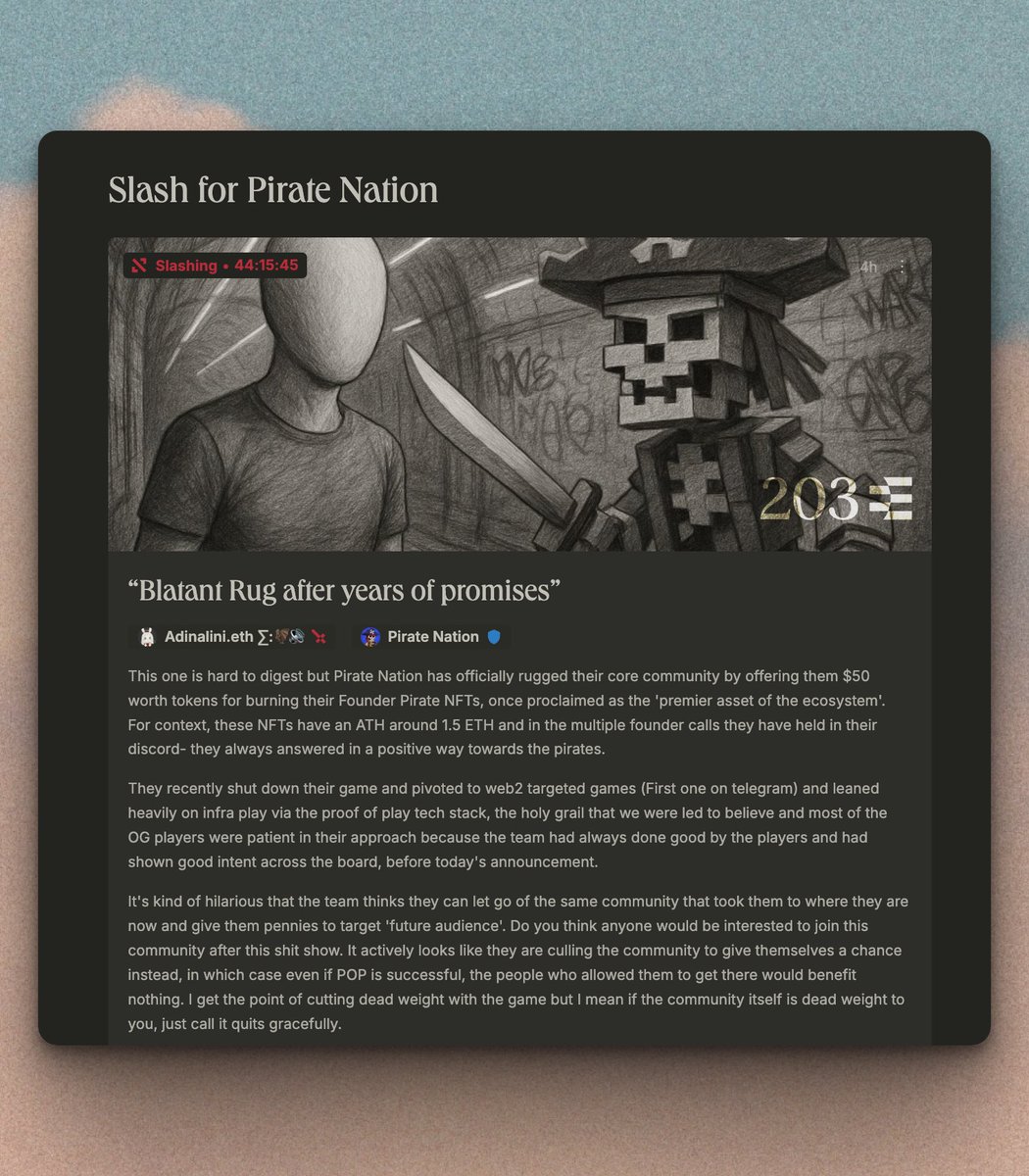 Pirate Nation slashed on Ethos over “blatant rug” claim