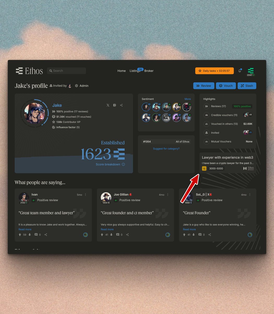 Ethos broker: from new placements to a request for reviews