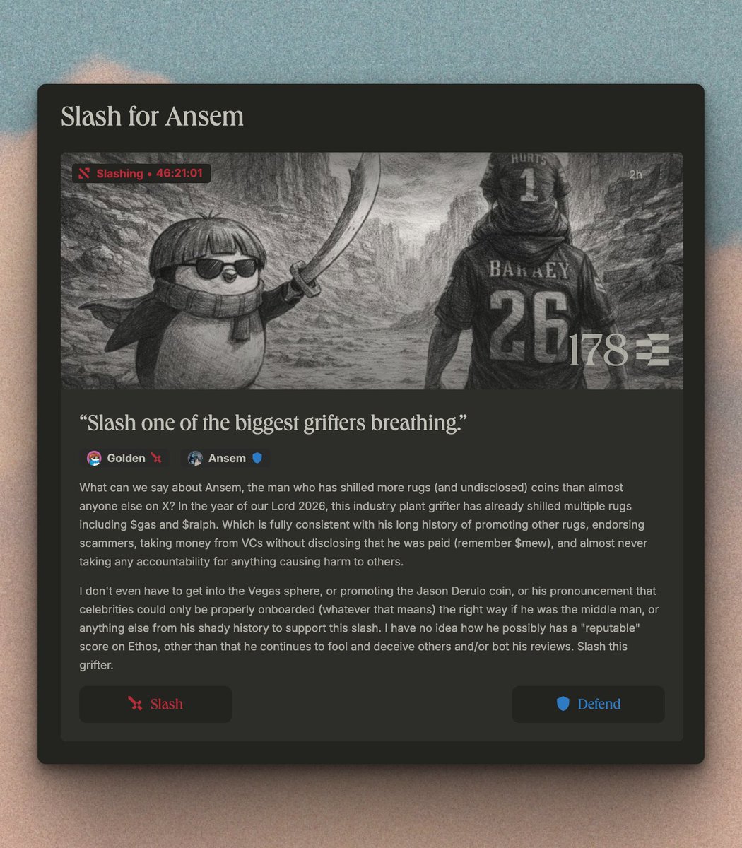 Slash against Ansem fails to reach 60% consensus on Ethos