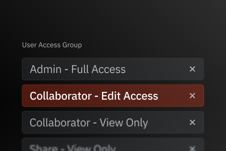 Abstracted ui showing Roles Based Access Control inside Sift.