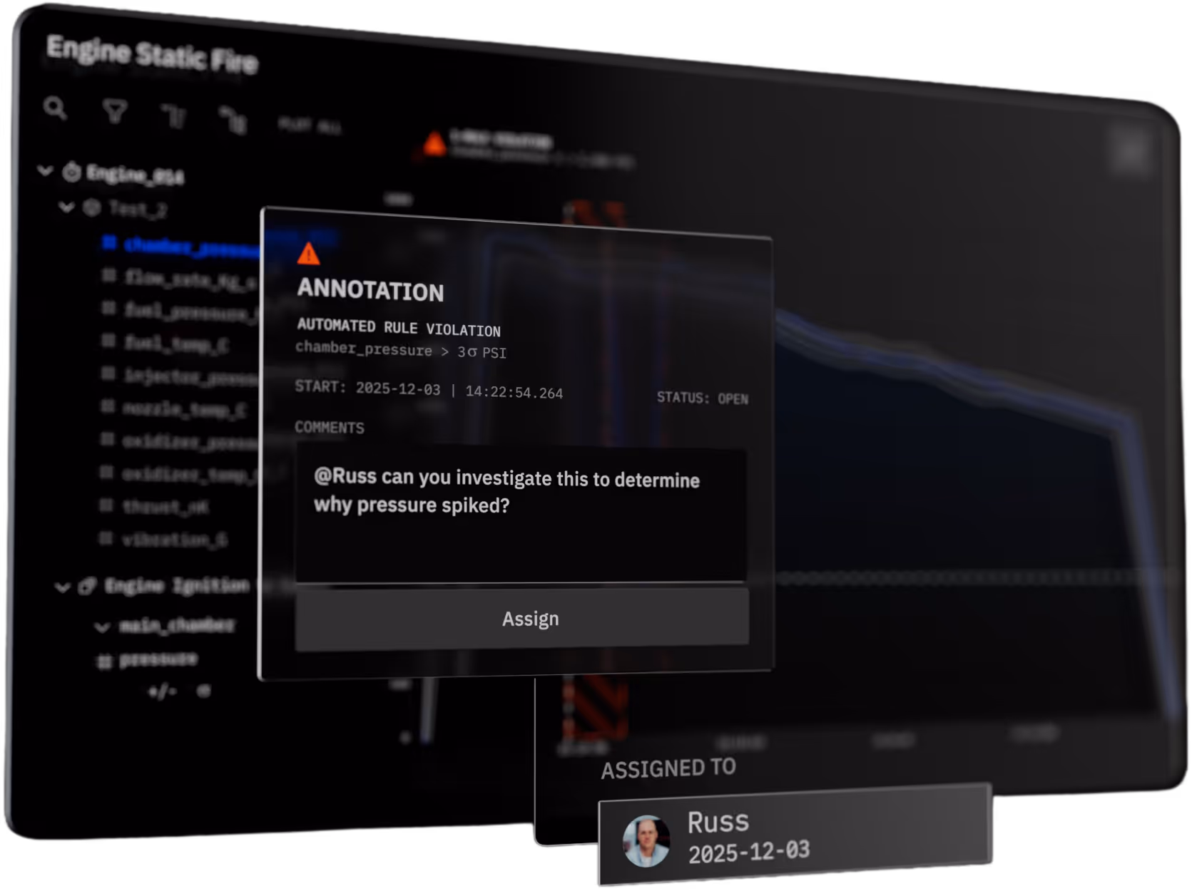 Image of abstracted Sift product ui displaying an annotation on a run of telemetry