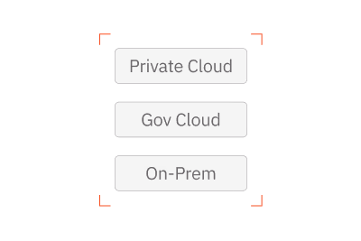Deployment options toggle: Private Cloud, Gov cloud, On-Prem