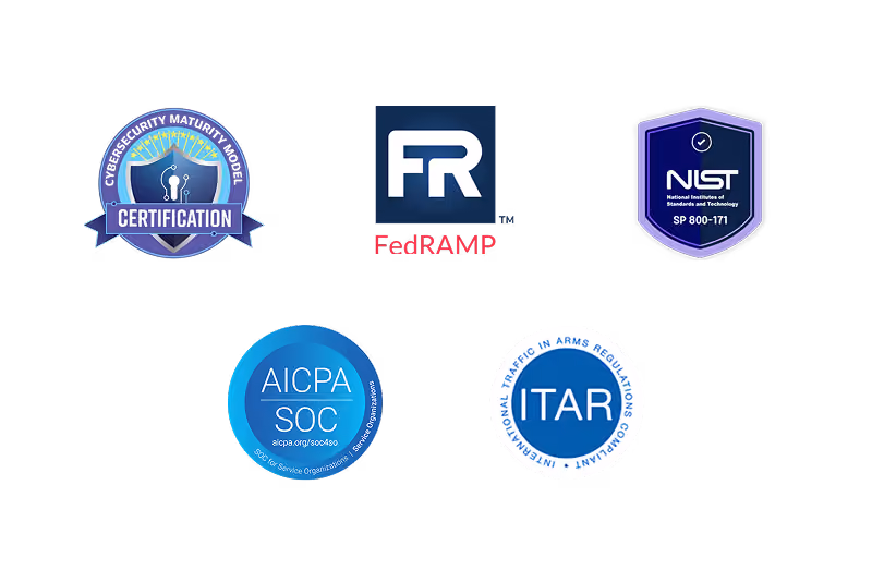Compliance badges: SOC certification, FedRAMP, NIST, AICPA SOC, ITAR