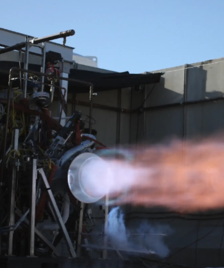 An Impulse Space engine firing on a test stand
