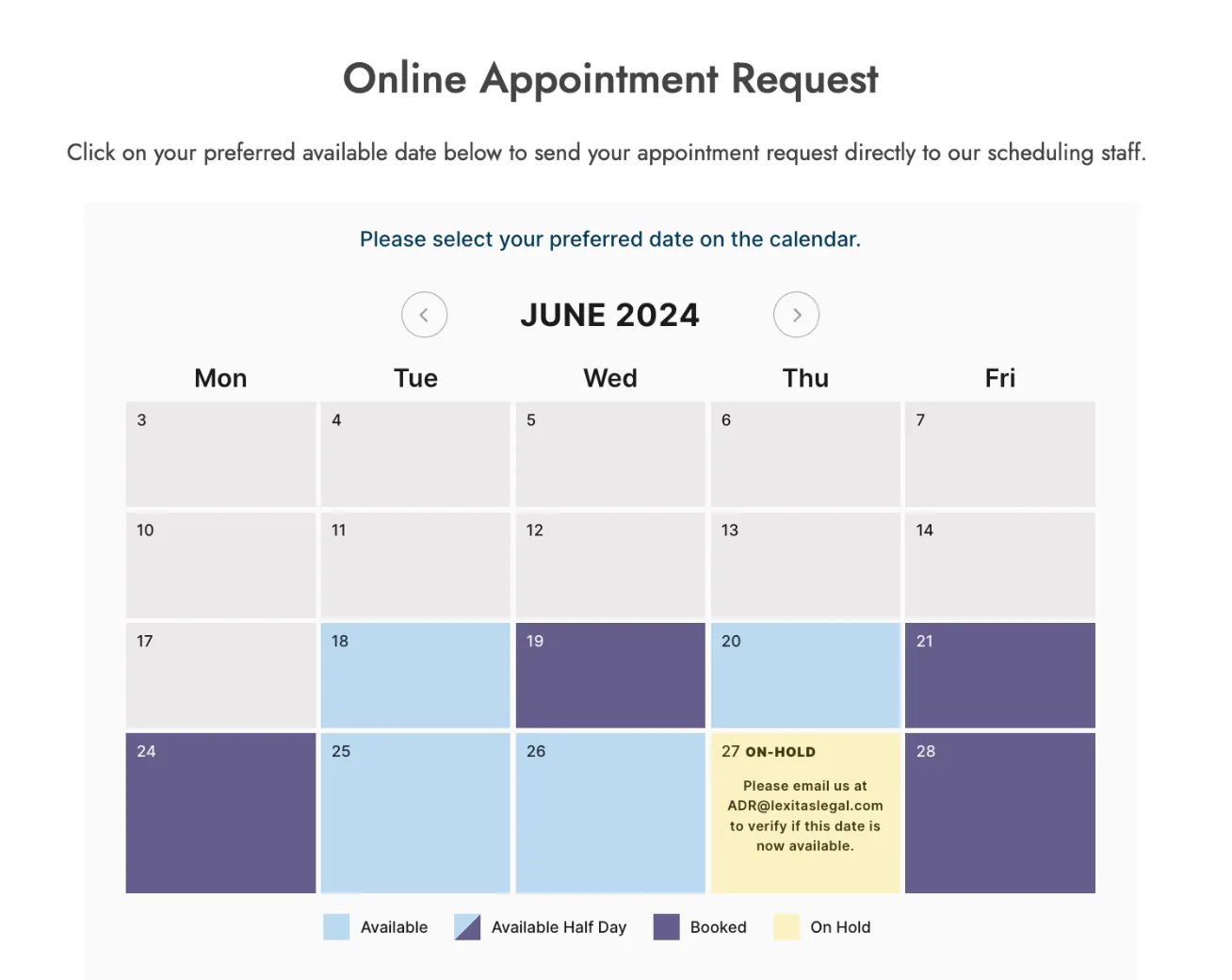 a live version of ResolveRoster's ADR calendar from the Lexitas Legal website
