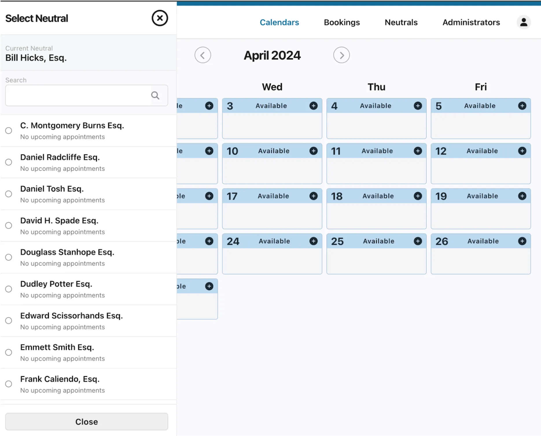 ADR calendar admin portal