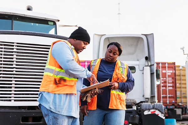 Two people discussing a loss control review 
