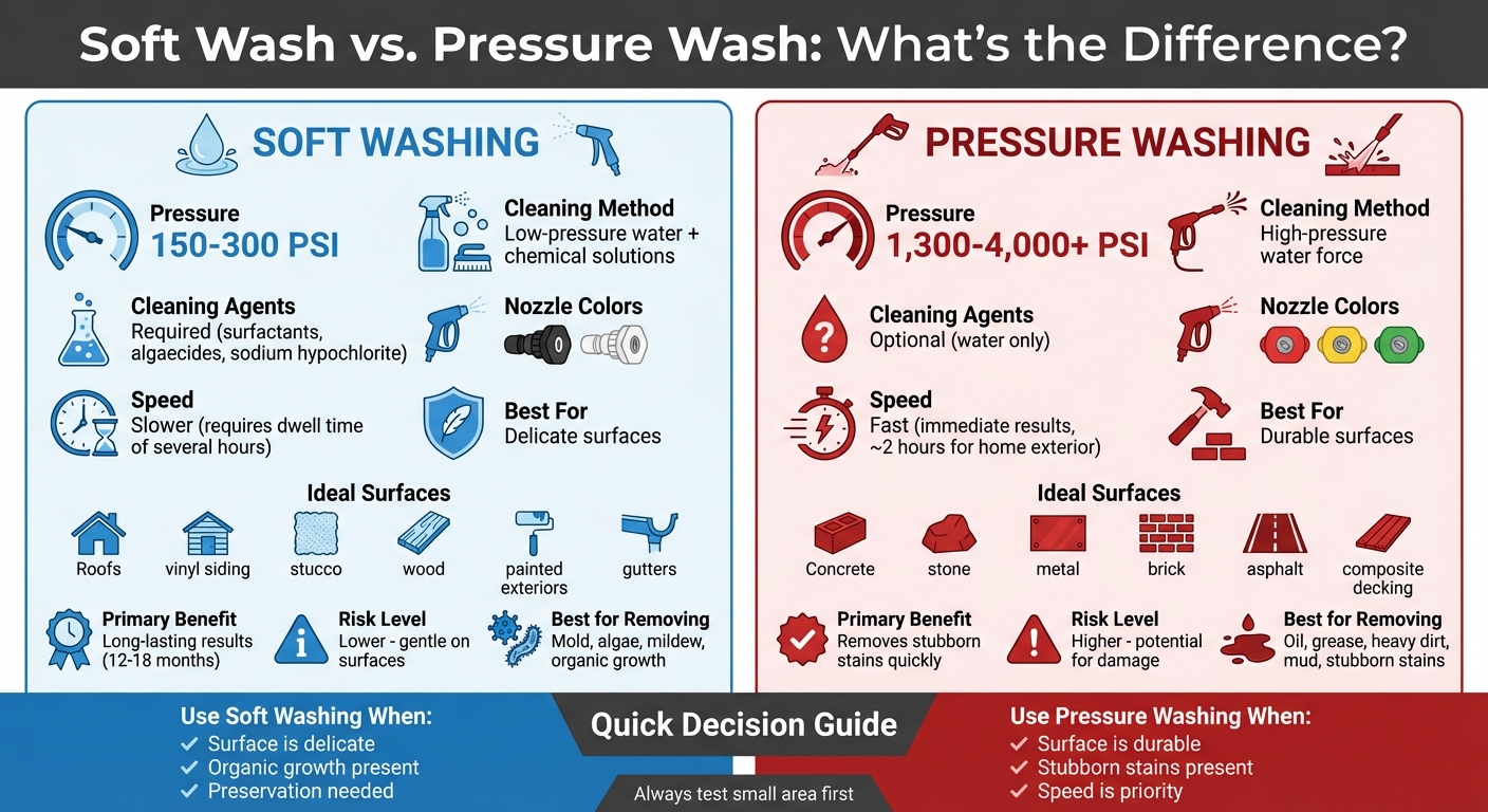 Soft Washing vs Pressure Washing: Complete Comparison Guide