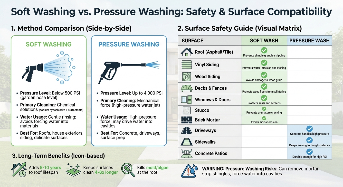 Soft Washing vs Pressure Washing: Safety Comparison Chart