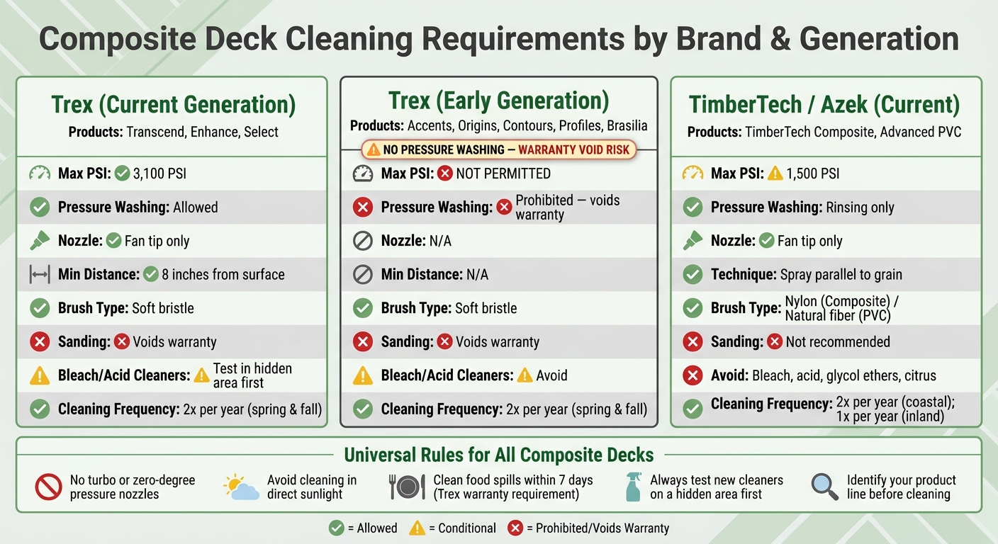 Composite Deck Cleaning Requirements by Brand & Generation
