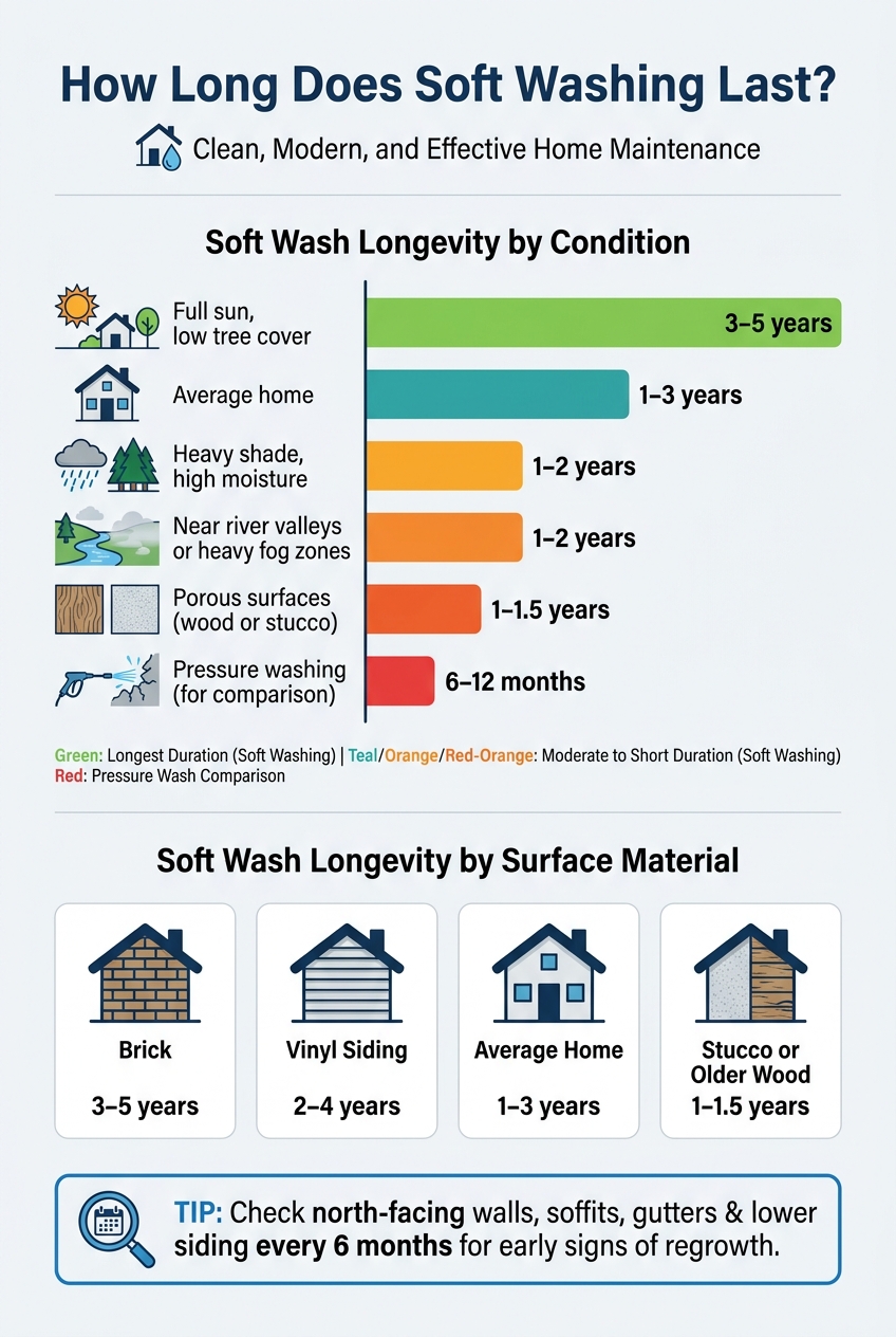 How Long Does Soft Washing Last? Results by Condition & Surface