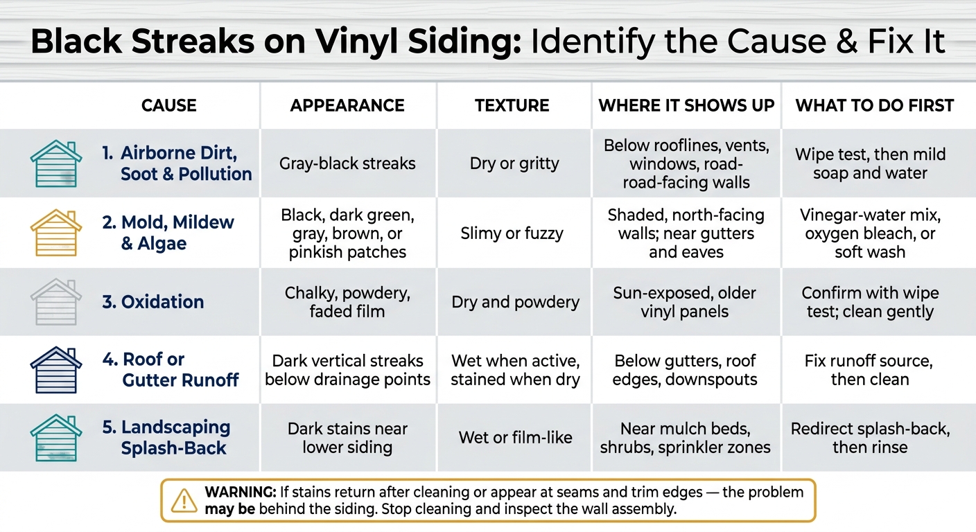 Black Streaks on Vinyl Siding: Causes, Signs & Fixes