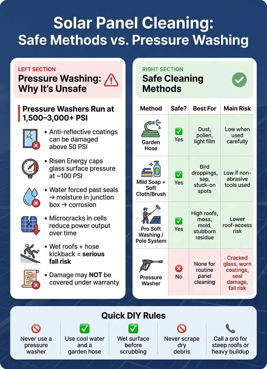 Solar Panel Cleaning Methods: Safe vs. Unsafe at a Glance